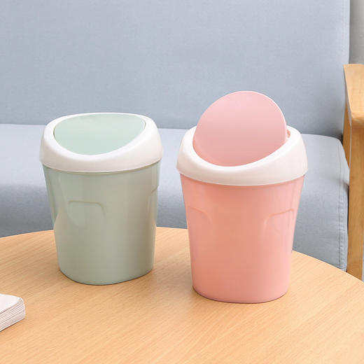 心选丨「9.9元包邮！三色可选」桌面垃圾桶 居家日用客厅塑料小号有盖迷你桌用创意可爱纸篓桌上收纳整理拉圾筒 商品图0