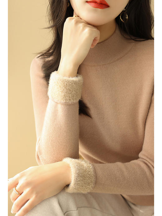 「6色可选！一体绒半高领」2023秋冬季加绒加厚毛衣女 保暖上衣打底针织衫韩版修身半高领 商品图2
