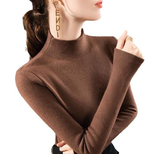 ALBB-半高领针织打底衫女2023年新款女装纯色加厚加绒毛衣保暖内搭上衣 商品图4