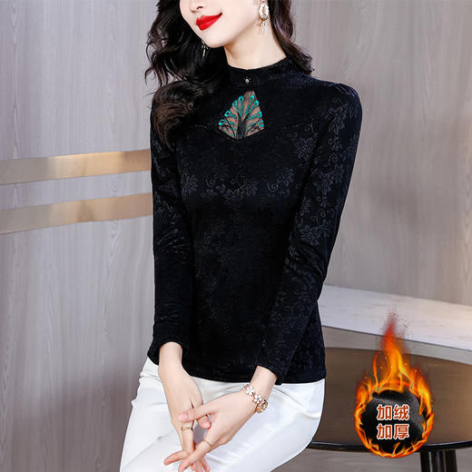 蕾丝打底衫内搭，新款气质黑色打底衣长袖上衣加绒保暖小衫KQL-B41N6274 商品图1