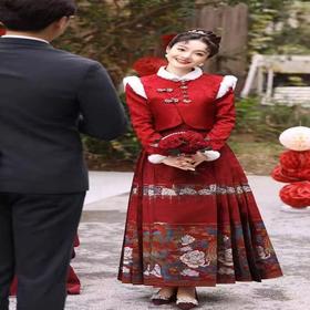 AHM-9682新中式敬酒服旗袍加绒上衣新娘订婚礼服裙高级感冬季红色婚服