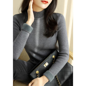 「6色可选！一体绒半高领」2023秋冬季加绒加厚毛衣女 保暖上衣打底针织衫韩版修身半高领