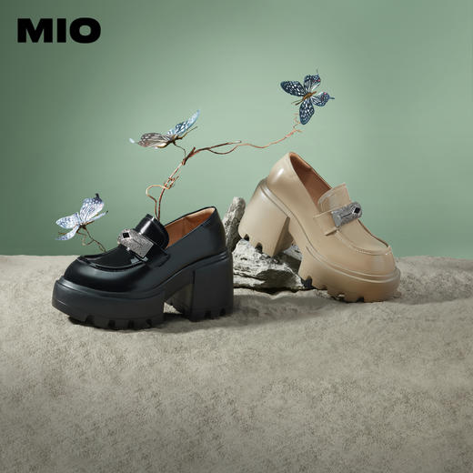 MIO米奥春季圆头超高跟学院乐福鞋时尚闪钻饰扣单鞋女M241558758 商品图1