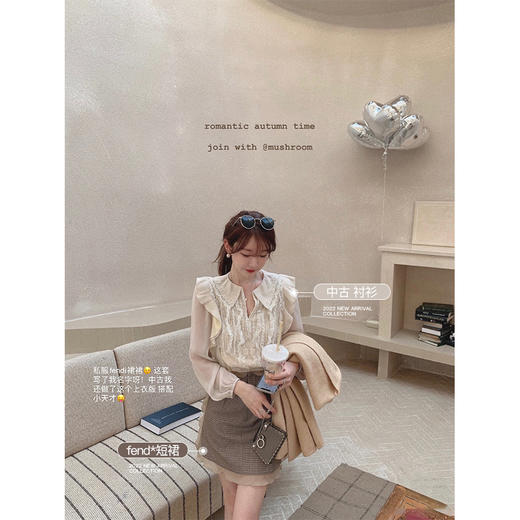 XS码 金蘑菇菇 伦敦罗曼史/ 中古私服真丝裙 轻奢风初秋收腰连衣裙 商品图2