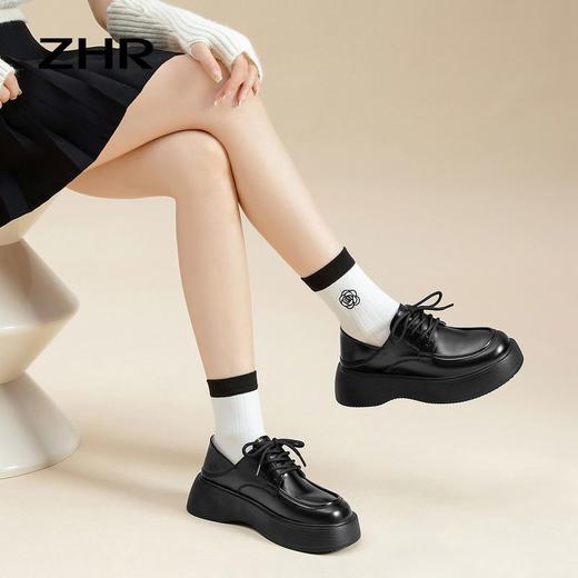ZHR厚底系带小皮鞋女2023新款两穿英伦单鞋松糕底鞋子ins百搭女鞋 商品图2