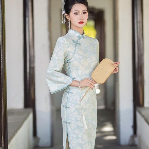 冬季加绒保暖气质年轻羽毛纱时尚淑女倒大袖旗袍ZA5190 商品图0