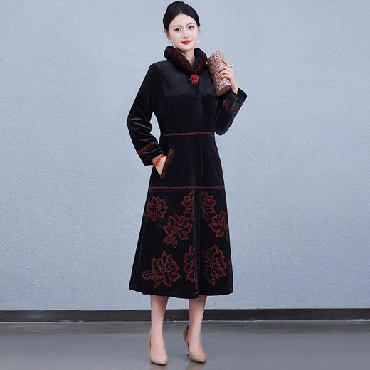 冬季新款，民族风加厚保暖丝绒大衣长款外套QQX-2665 商品图0