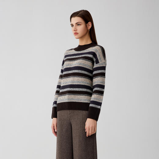 【半高领条纹撞色羊绒衫】羊绒世家秋冬新品女士100%山羊绒内搭保暖毛衣 商品图2