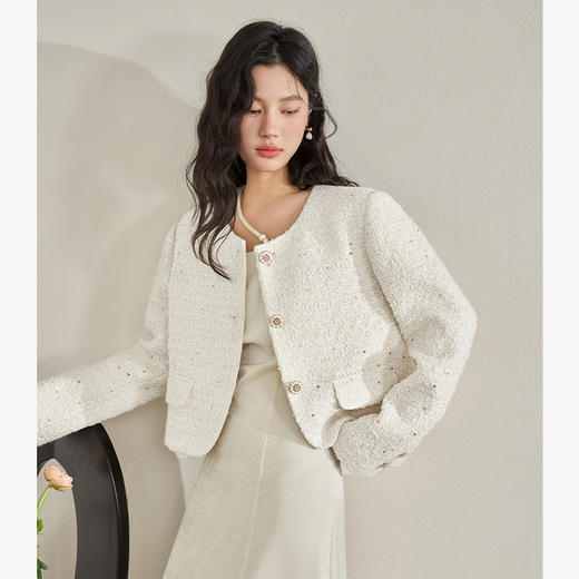 温柔亮片轻奢小香风外套女新款高级感短款开衫上衣V0340067 商品图0