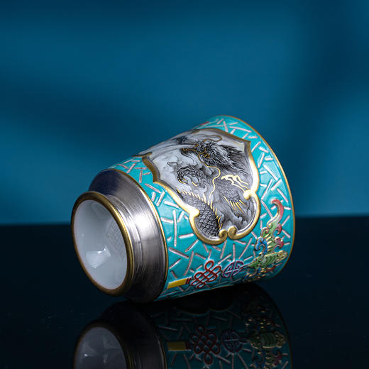 （宝）湖水绿雕刻描金开光墨彩龙跃凤鸣杯 商品图3