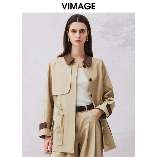 VIMAGE纬漫纪春季新款修身显瘦洋气抽绳撞色外套女V2104702 商品图0