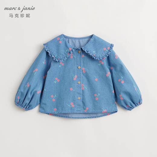 马克珍妮女童花边娃娃领满印牛仔衬衫儿童纯棉衬衣春装新款240112 商品图1