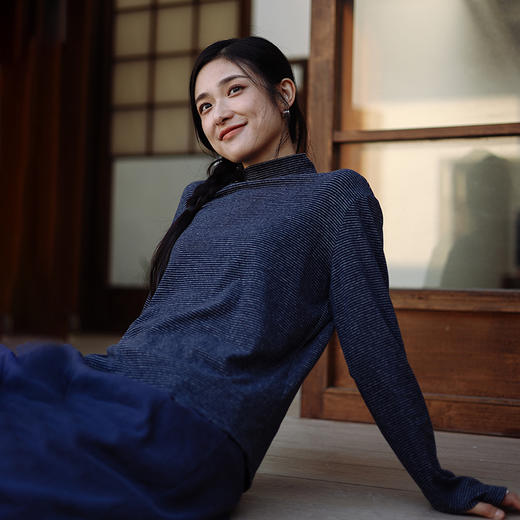 绽放943朵/色织棉复古格纹百搭打底衫女2023冬季高领长袖打底T恤 商品图0