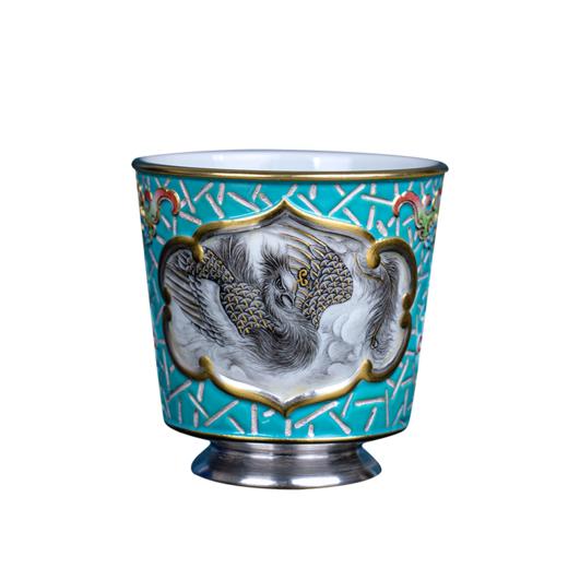 （宝）湖水绿雕刻描金开光墨彩龙跃凤鸣杯 商品图6