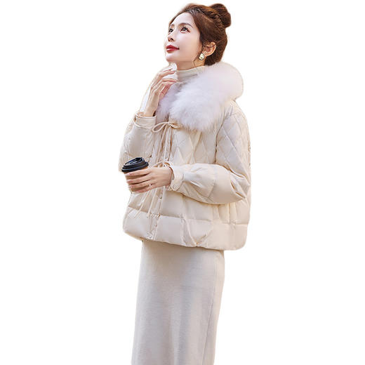 HRWQ88359短款羽绒服女2023冬新韩系气质时尚清新小甜美遮肉显瘦带毛领外套 商品图4