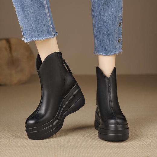 厚底马丁靴，女高跟冬季加绒松糕鞋秋冬时尚新款真皮坡跟短靴MQE-G82-8 商品图1