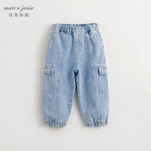 马克珍妮男童时尚拼接立体口袋牛仔裤儿童工装裤束脚裤春款240192 商品图1