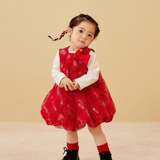 【龙年非遗联名】迷你巴拉女童连衣裙宝宝网纱灯笼南瓜裙子 商品图2