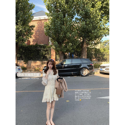 XS码 金蘑菇菇 伦敦罗曼史/ 中古私服真丝裙 轻奢风初秋收腰连衣裙 商品图0