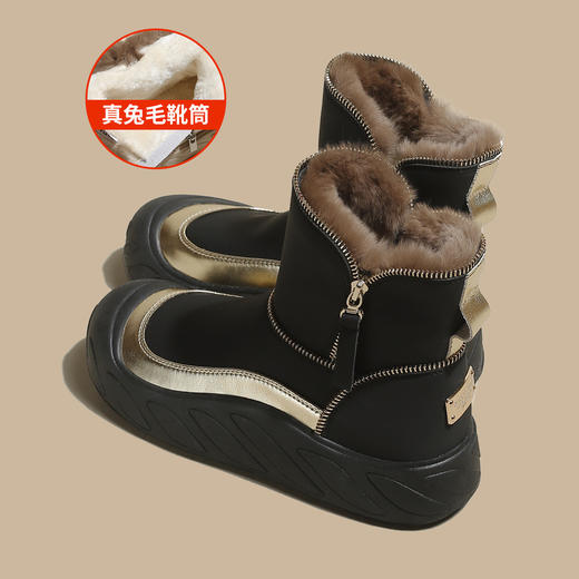 品质好货 | Safiya/索菲娅2023冬季加绒加厚兔毛拉链边雪地靴棉靴 SF3411A716 商品图0