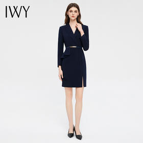 IWY/时尚干练藏青色西装连衣裙女2023新款气质女神范通勤总裁职业正装Q13332
