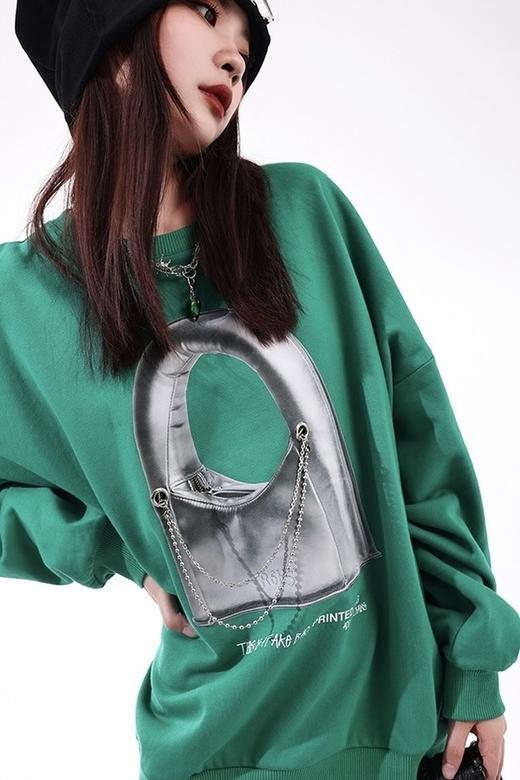 WHO KNOWS 绿色印花潮酷卫衣 17182【不含胸链】 商品图1