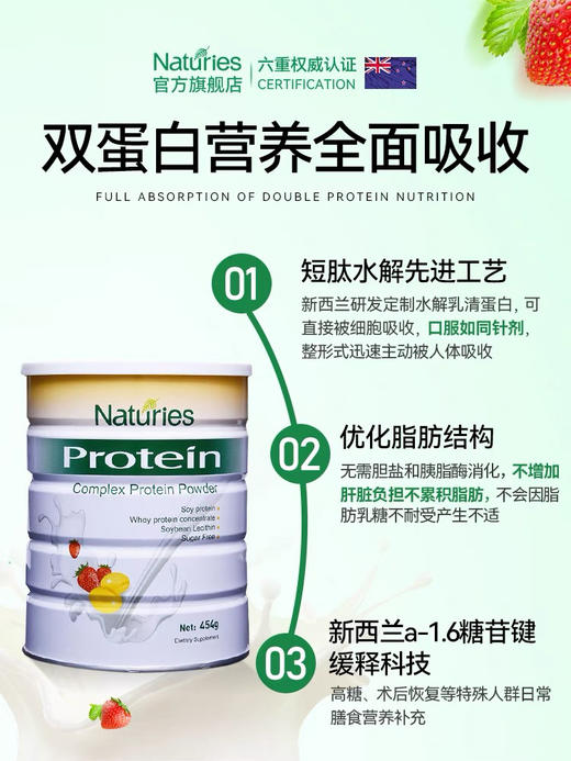 新西兰原装进口-Naturies复合蛋白粉，六重权威认证，北京协和医院营养师推荐！！
60年老品牌，全网累计销售突破15亿，山姆连续7年销售第一
454g/罐 商品图2