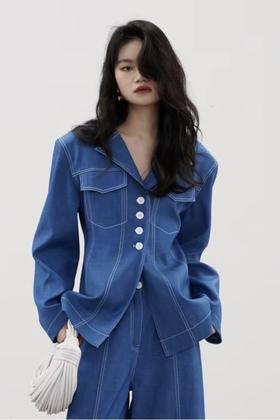 ANSUABEL 翻领简约牛仔收腰外套 17193