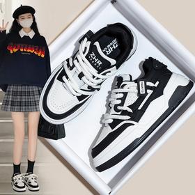 ZHR运动鞋女2023冬季新款潮流百搭休闲拼接脏辫鞋带厚底面包鞋