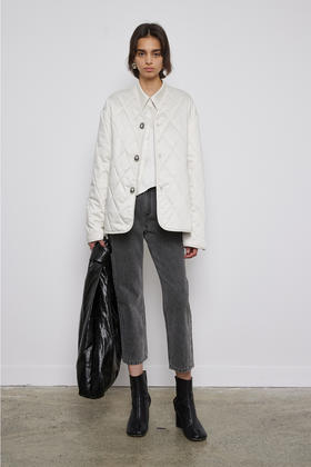 菱形格围巾绗棉外套