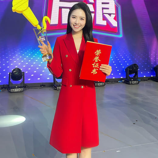 IWY/红色年会礼服女缎领拼接主持人大赛演讲比赛服装高端连衣裙Q1002-R 商品图0