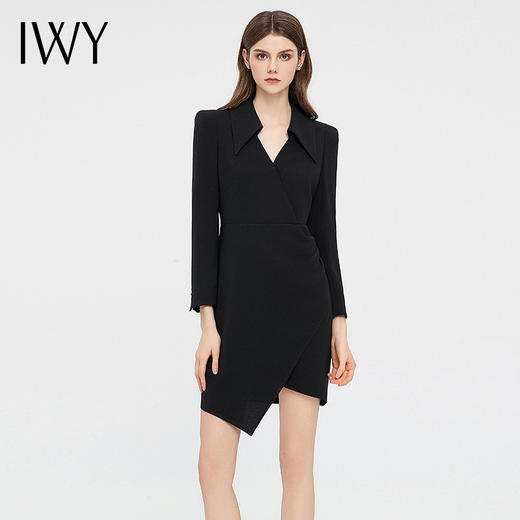 IWY/黑色设计感职业西装连衣裙女气质干练长袖套裙显瘦商务工作服正装Q13331 商品图3