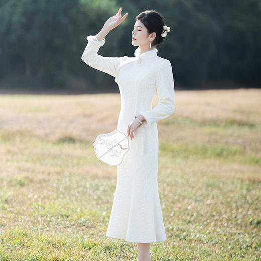 气质少女年轻款修身改良蕾丝旗袍鱼尾连衣裙KK1021 商品图3