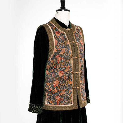 荷言HEYEN雁秋咖啡色棕色香云纱非遗马甲真丝花纹上衣棉衣旗袍高级定制 商品图4