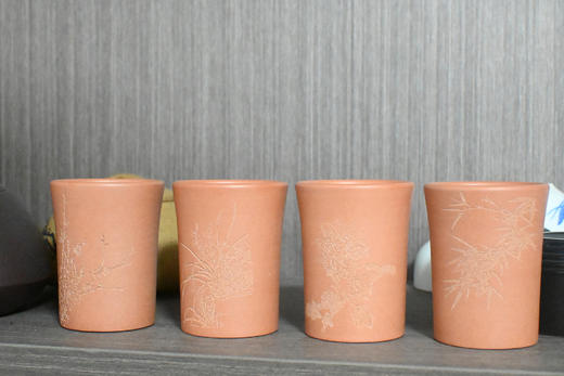 紫砂木鱼石制品 闻香杯 1套4只 手工制作 精心雕刻打磨 保健养生 饮水喝茶器具 收藏送礼  工艺品 商品图10