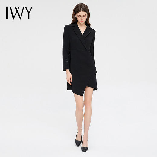 IWY/黑色西装连衣裙女秋冬长袖职业通勤正装售楼部工作服职业裙Q13330 商品图1