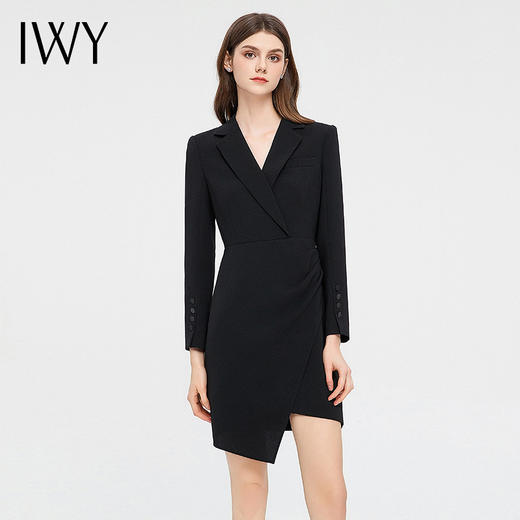 IWY/黑色西装连衣裙女秋冬长袖职业通勤正装售楼部工作服职业裙Q13330 商品图3
