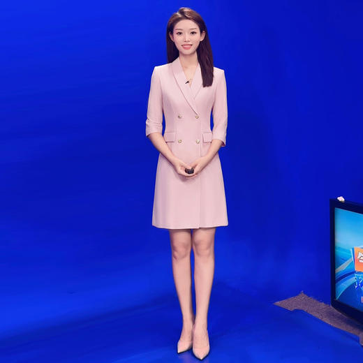 IWY/优雅粉色主持人连衣裙修身上镜面试正装女艺考生录课西装裙Q873-P 商品图0