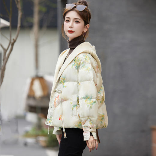 冬季新款，花色白鸭绒宽松短款羽绒服（帽子可脱卸）HR-XPHY90 商品图6