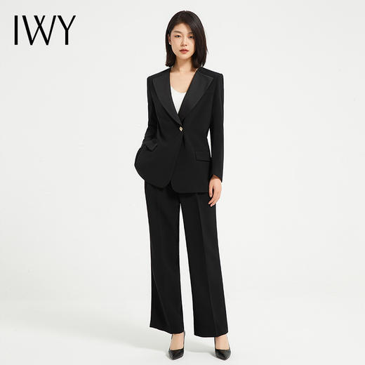 IWY/时尚干练黑色女士职业西服套装女秋冬高级垂感西装外套设计感正装C13518+P33518 商品图0