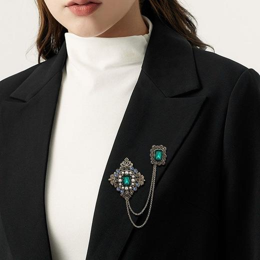绿水晶复古胸针女宫廷风轻奢胸花气质小众链条胸针男丝巾扣 商品图4