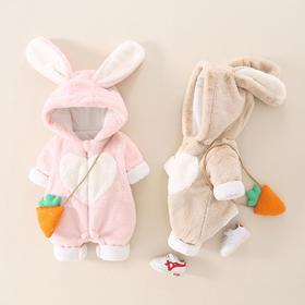 婴儿秋冬装衣服带帽加厚女宝宝外出抱衣满月公主连体衣可爱毛毛衣