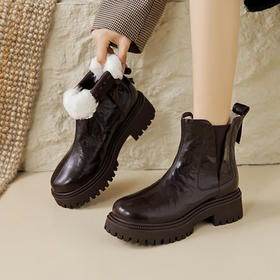 时尚个性，头层羊皮保暖羊羔毛厚底马丁短靴HB-Z726