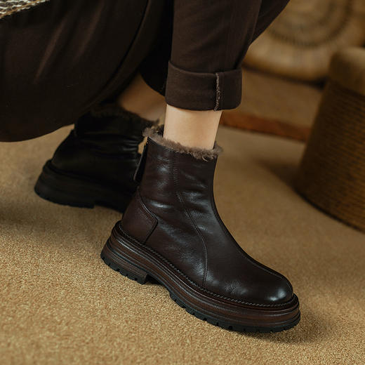 时尚百搭，头层羊皮质感手感都超赞内里垫脚全羊羔毛短靴PS2135 商品图6