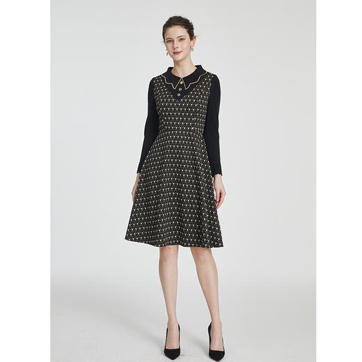 司歌毛织长袖冬弹力针织花连衣裙收腰显瘦A881064 商品图4