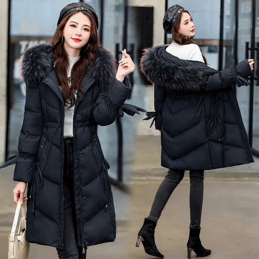 纯色气质，中长款修身加厚通勤大毛领棉衣HR-YQH6002 商品图2