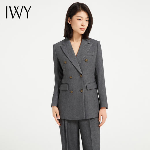 IWY/高端灰色双排扣西装套装气质休闲韩版总裁职业装面试工作服C13302+P23302 商品图3