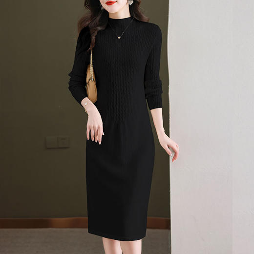 年轻妈妈漂亮针织连衣裙，女修身收腰显瘦毛衣裙秋冬保暖打底裙CC-11-68160 商品图1