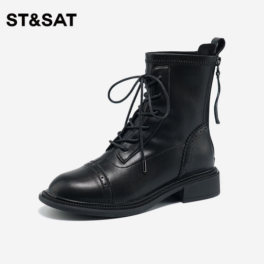 星期六潮酷系带英伦风粗跟短靴SS34116581 商品图8