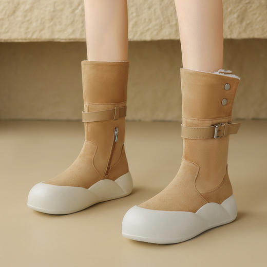 品质好货 | Safiya/索菲娅2023新款加绒加厚中筒翻折厚底棉靴雪地靴 SF3411A717 商品图2